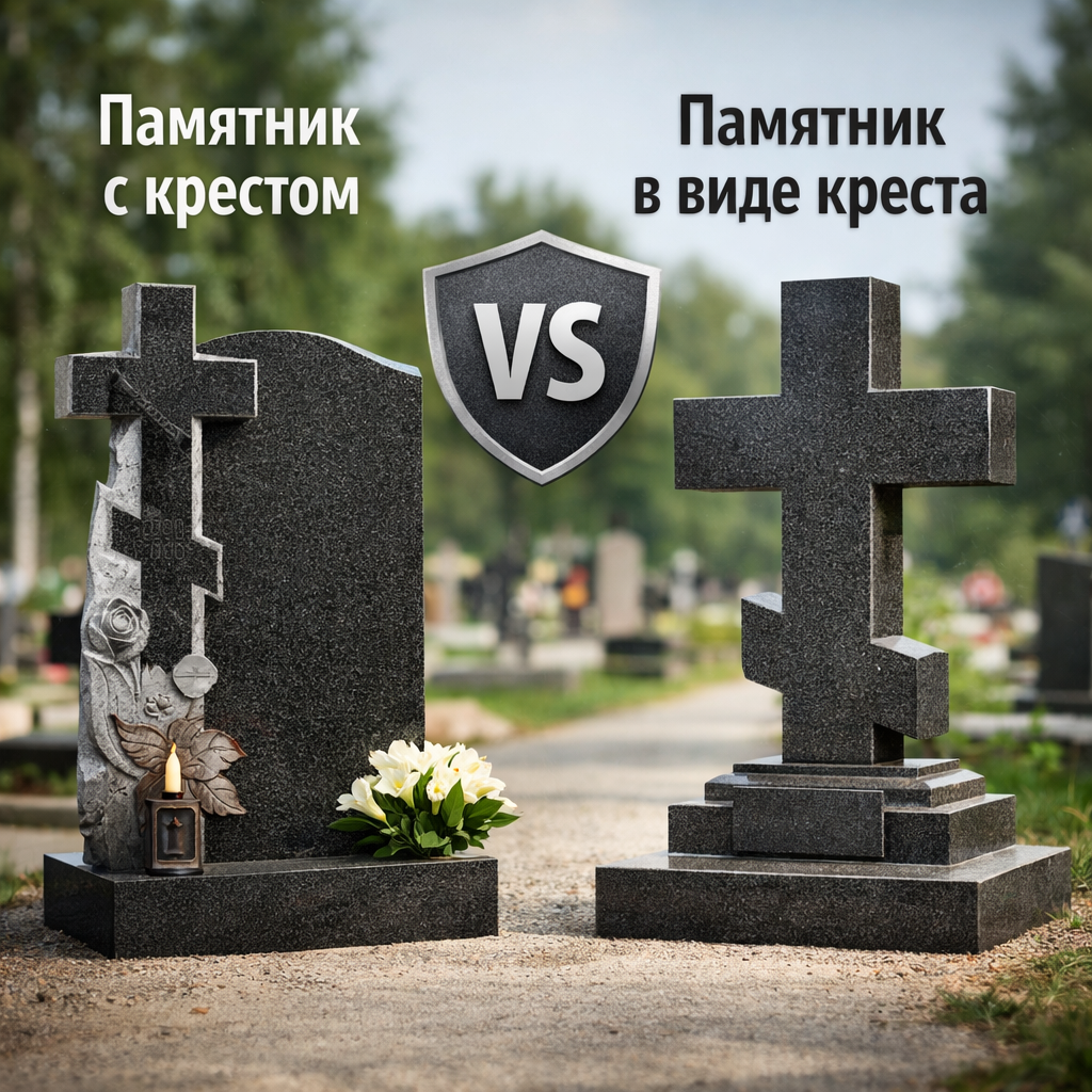 Памятник с крестом и памятник в виде креста расположенные друг на против друга